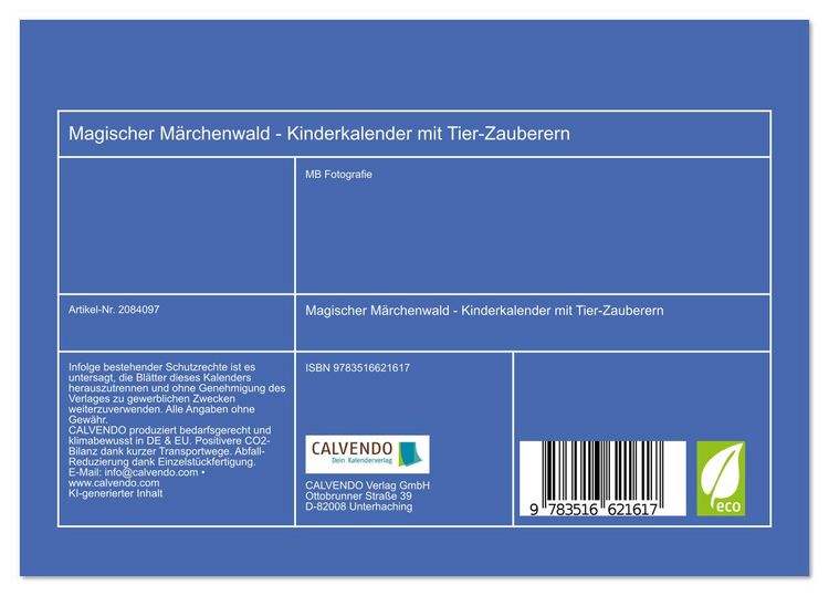 Produktbild: Magischer M&auml;rchenwald - Kinderkalender mit Tier-Zauberern (Tischkalender 2026 DIN A5 quer), CALVENDO Monatskalender