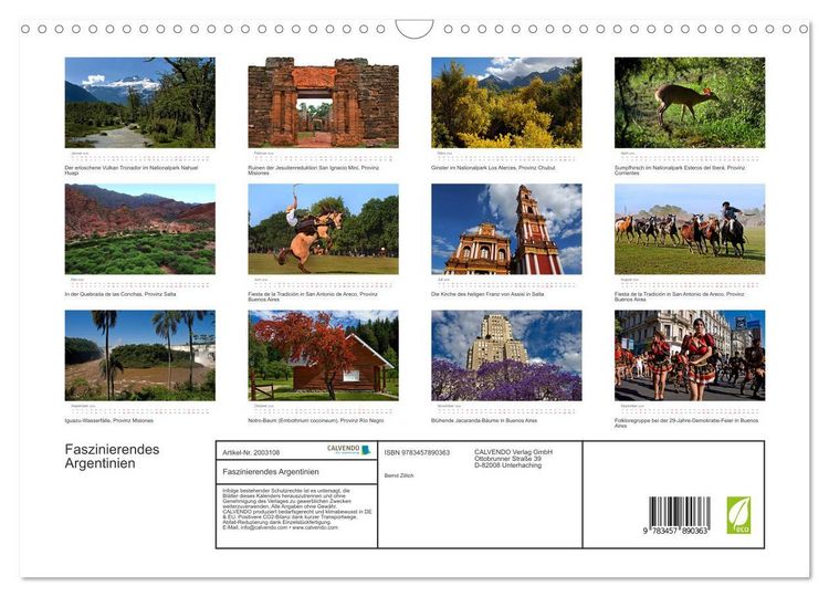 Produktbild: Faszinierendes Argentinien (Wandkalender 2026 DIN A3 quer), CALVENDO Monatskalender