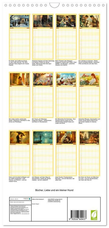 Produktbild: Familienplaner 2026 - B&uuml;cher, Liebe und ein kleiner Hund mit 5 Spalten (Wandkalender, 21 x 45 cm) CALVENDO