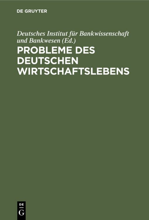 Produktbild: Probleme des deutschen Wirtschaftslebens