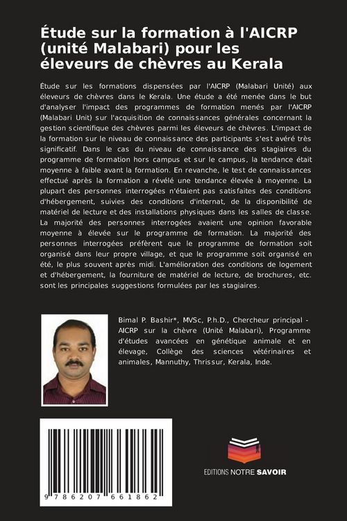 Produktbild: &Eacute;tude sur la formation &agrave; l'AICRP (unit&eacute; Malabari) pour les &eacute;leveurs de ch&egrave;vres au Kerala