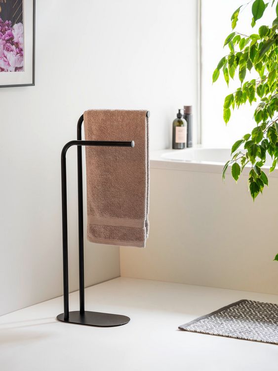 Produktbild: Handtuchst&auml;nder Mod. Levante, schwarz, Stahl, 30x79x17 cm, mit 2 Armen, freistehend