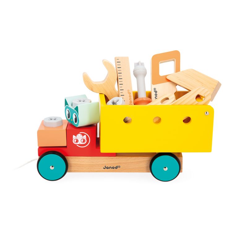 Produktbild: Holz-Ziehlaster mit Werkzeug & Schraubteilen &ndash; 2-in-1 Spiel ab 2 Jahren
