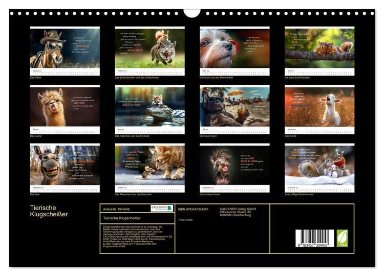 Produktbild: Tierische Klugschei&szlig;er (Wandkalender 2026 DIN A3 quer), CALVENDO Monatskalender