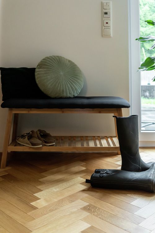Produktbild: Schuhbank mit Sitzpolster Mod. Ecori, Bambus, recyceltes Polyester
