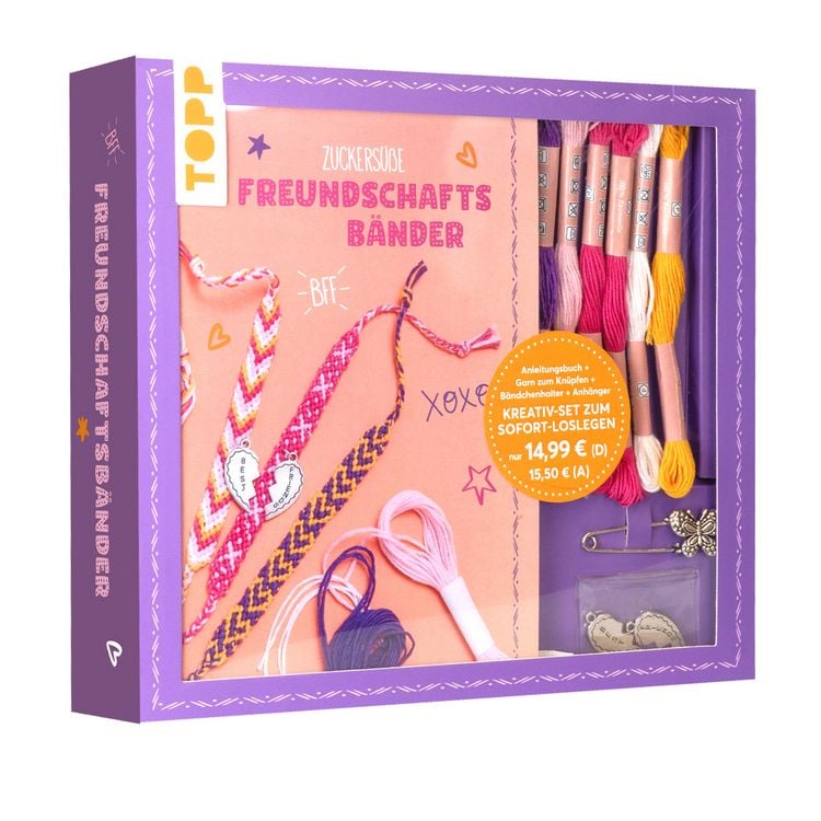 Produktbild: Kreativ-Set Zuckers&uuml;&szlig;e Freundschaftsb&auml;nder. Mit Anleitungsbuch und Material
