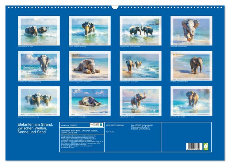 Produktbild: Elefanten am Strand. Zwischen Wellen, Sonne und Sand (Wandkalender 2027 DIN A2 quer), CALVENDO Monatskalender