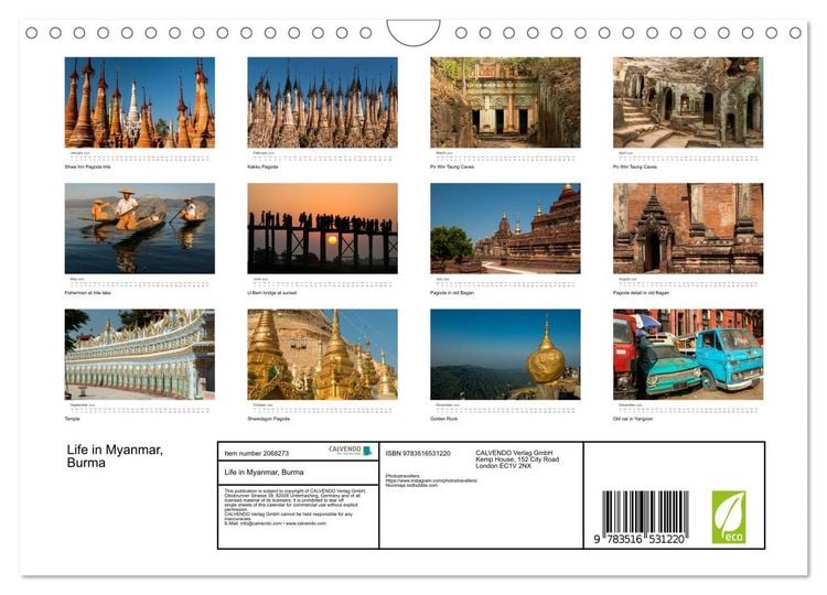 Produktbild: Life in Myanmar, Burma (Wall Calendar 2026 DIN A4 landscape), CALVENDO 12 Month Wall Calendar