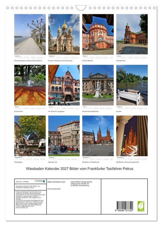 Produktbild: Wiesbaden Kalender 2027 Bilder vom Frankfurter Taxifahrer Petrus (Wandkalender 2027 DIN A3 hoch), CALVENDO Monatskalender