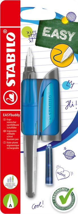 Produktbild: STABILO Schulf&uuml;ller mit Anf&auml;nger-Feder A -   EASYbuddy in dunkelblau/hellblau - Schreibfarbe blau (l&ouml;schbar) - Einzelstift - inklusive Patrone