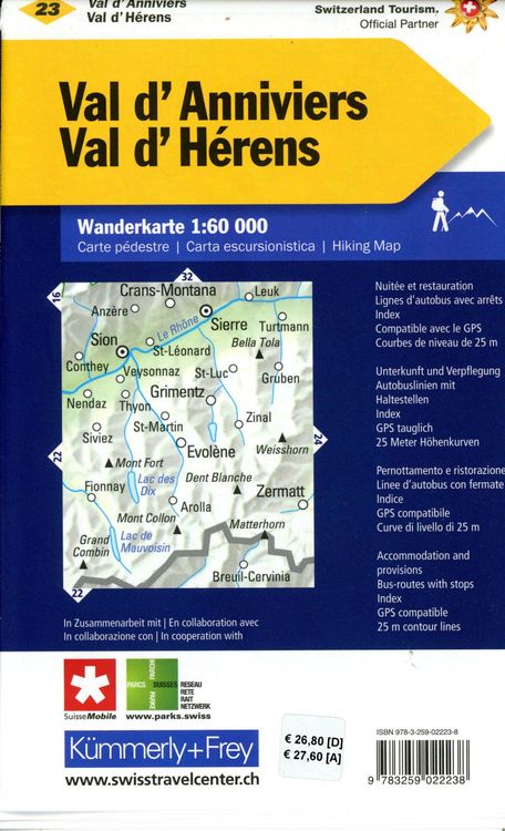 Produktbild: K&uuml;mmerly+Frey Wanderkarte 23 Val d'Anniviers, Val d'H&eacute;rens 1:60.000