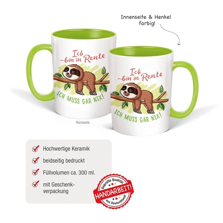 Produktbild: Tr&ouml;tsch Tasse Faultier Rentner wei&szlig; gr&uuml;n