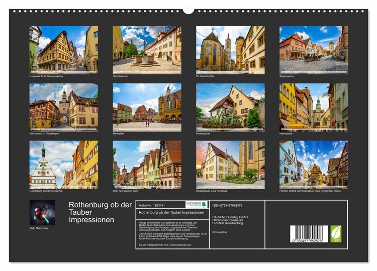 Produktbild: Rothenburg ob der Tauber Impressionen (hochwertiger Premium Wandkalender 2026 DIN A2 quer), Kunstdruck in Hochglanz