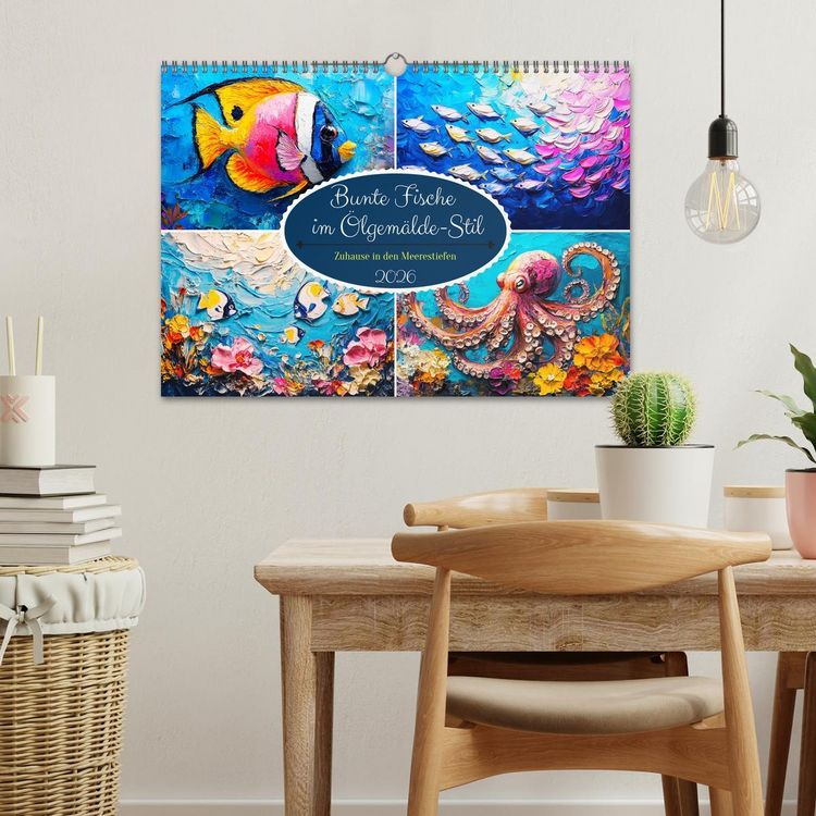 Produktbild: Bunte Fische im &Ouml;lgem&auml;lde-Stil. Zuhause in den Meerestiefen (Wandkalender 2026 DIN A3 quer), CALVENDO Monatskalender