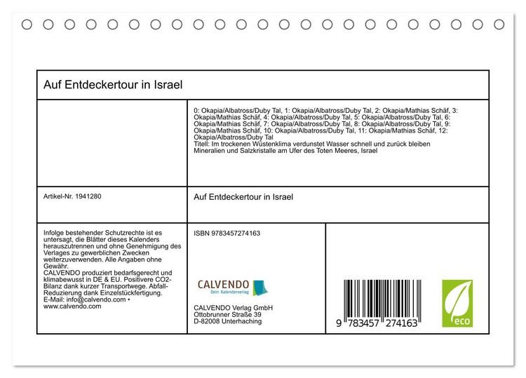Produktbild: Auf Entdeckertour in Israel (Tischkalender 2026 DIN A5 quer), CALVENDO Monatskalender