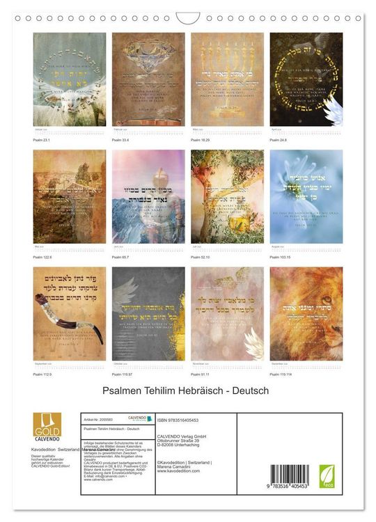 Produktbild: Psalmen Tehilim Hebr&auml;isch - Deutsch (Wandkalender 2026 DIN A3 hoch), CALVENDO Monatskalender