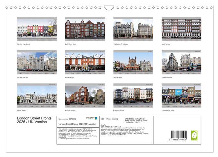 Produktbild: London Street Fronts 2026 / UK-Version (Wall Calendar 2026 DIN A3 landscape), CALVENDO 12 Month Wall Calendar