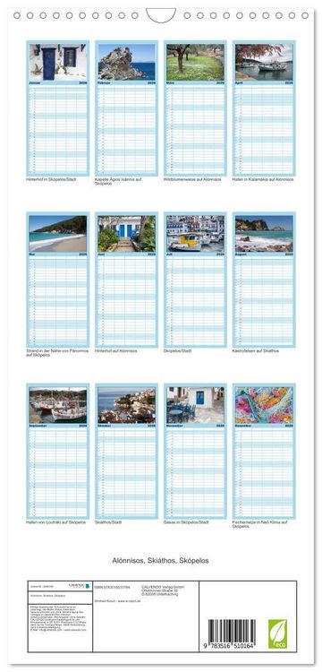 Produktbild: Familienplaner 2026 - Al&oacute;nnisos, Ski&aacute;thos, Sk&oacute;pelos mit 5 Spalten (Wandkalender, 21 x 45 cm) CALVENDO