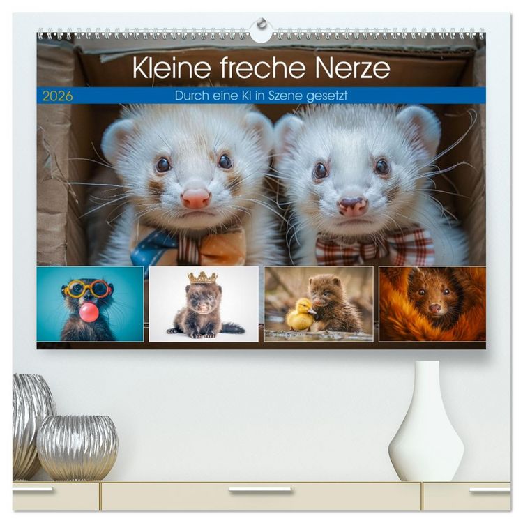 Produktbild: Kleine freche Nerze (hochwertiger Premium Wandkalender 2026 DIN A2 quer), Kunstdruck in Hochglanz
