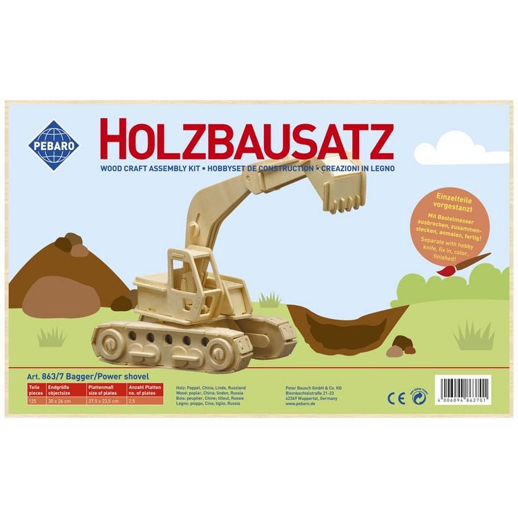 Produktbild: PEBARO 863/7 - Holzbausatz Bagger, 125 Teile, Holzkonstruktion zum Zusammenstecken