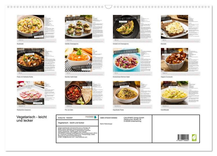 Produktbild: Vegetarisch - leicht und lecker (Wandkalender 2026 DIN A2 quer), CALVENDO Monatskalender