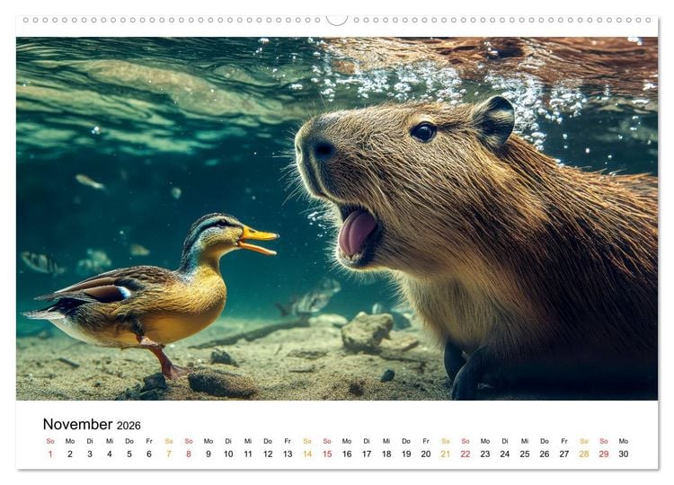 Produktbild: Capybara - liebenswertes gro&szlig;es Wasserschwein (hochwertiger Premium Wandkalender 2026 DIN A2 quer), Kunstdruck in Hochglanz