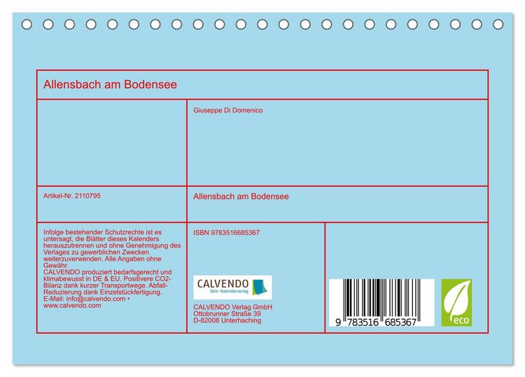 Produktbild: Allensbach am Bodensee (Tischkalender 2026 DIN A5 quer), CALVENDO Monatskalender