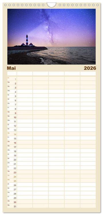 Produktbild: Familienplaner 2026 - Leuchtt&uuml;rme - An den sch&ouml;nsten K&uuml;sten. mit 5 Spalten (Wandkalender, 21 x 45 cm) CALVENDO