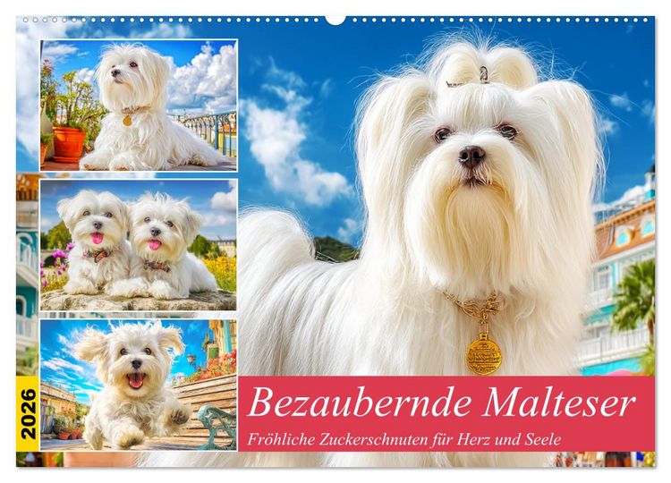 Produktbild: Bezaubernde Malteser. Fr&ouml;hliche Zuckerschnuten f&uuml;r Herz und Seele (Wandkalender 2026 DIN A2 quer), CALVENDO Monatskalender