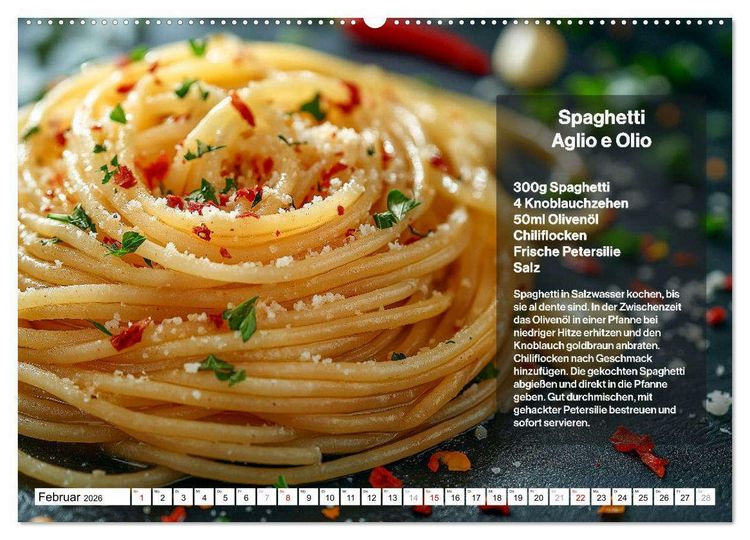 Produktbild: Italienische Spaghetti Rezepte - Leckere So&szlig;en f&uuml;r jeden Monat (Wandkalender 2026 DIN A2 quer), CALVENDO Monatskalender