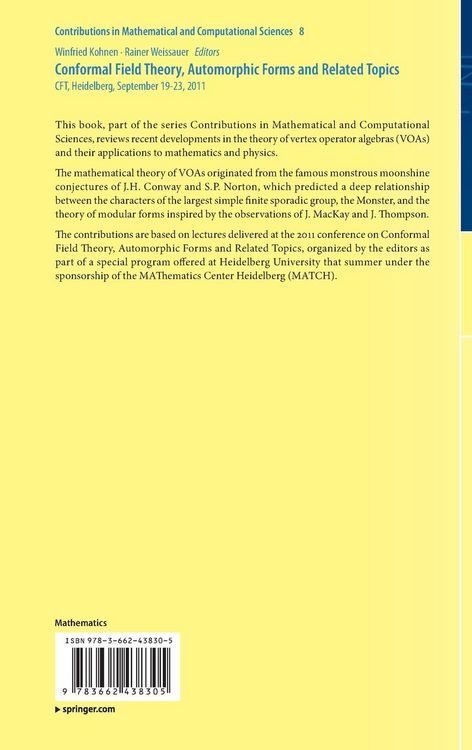 Produktbild: Conformal Field Theory, Automorphic Forms and Related Topics