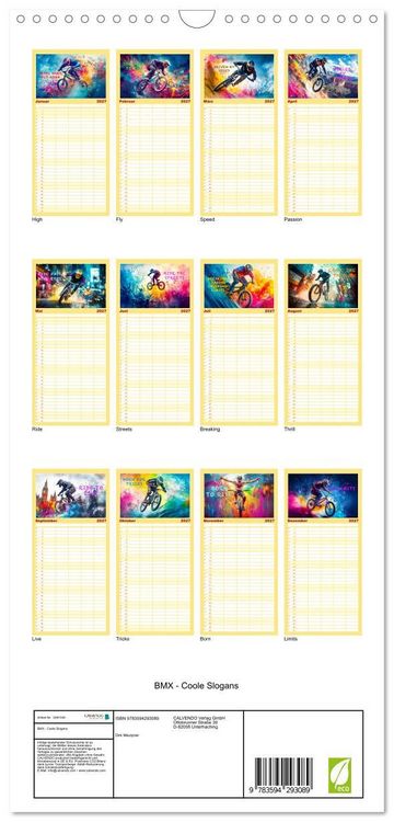 Produktbild: Familienplaner 2027 - BMX - Coole Slogans mit 5 Spalten (Wandkalender, 21 x 45 cm) CALVENDO