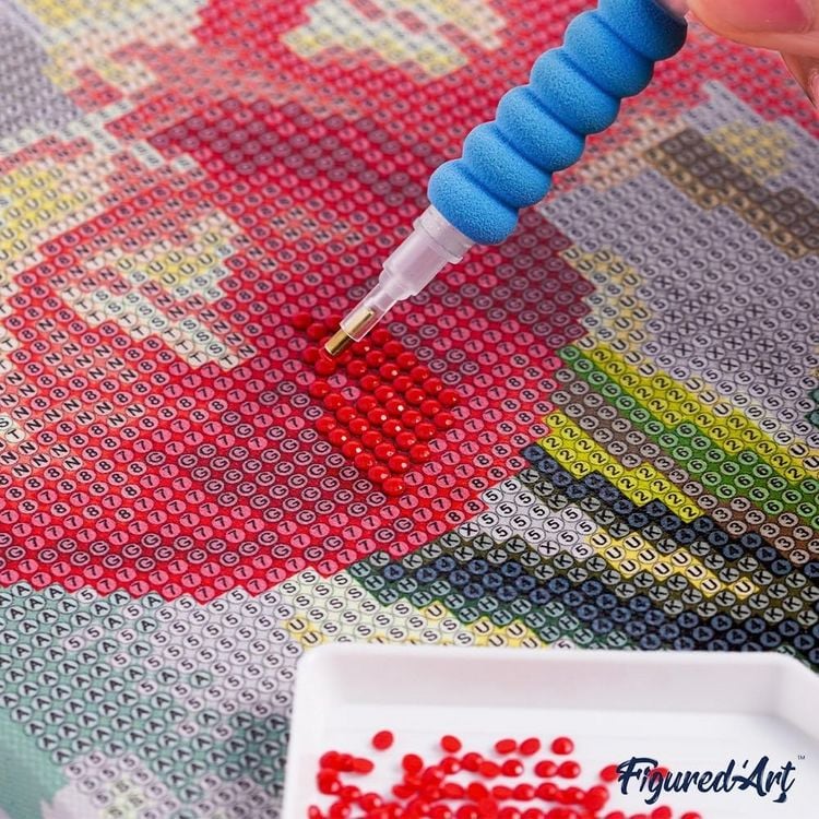 Produktbild: FiguredArt DP-SFA183-Y - Mini Diamond Painting, Vogelpaar zwischen Bl&uuml;ten, Leinwand-Keilrahmen (25x25cm), DIY Bastelset
