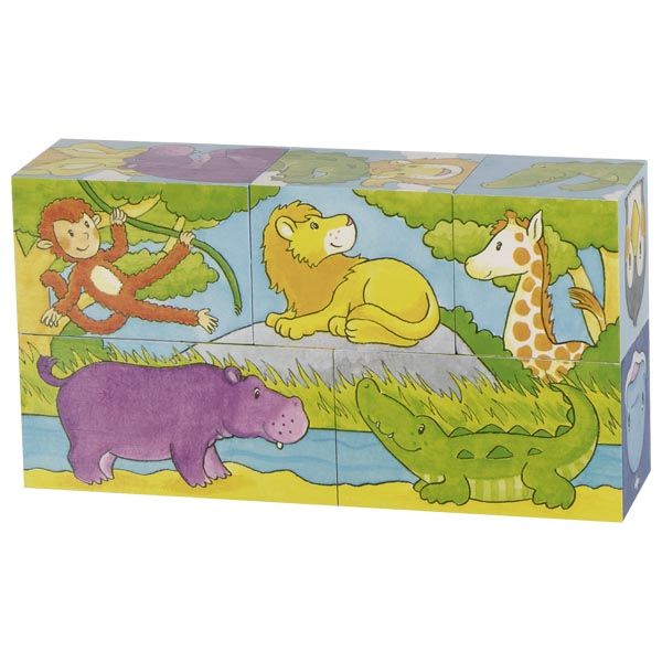 Produktbild: Goki 57686 - W&uuml;rfelpuzzle Safari und Arktis, 5-teilig, Holz