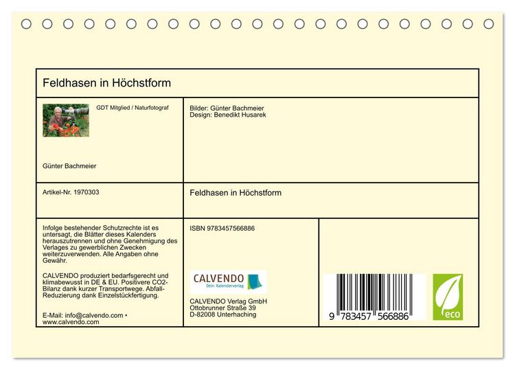 Produktbild: Feldhasen in H&ouml;chstform (Tischkalender 2026 DIN A5 quer), CALVENDO Monatskalender