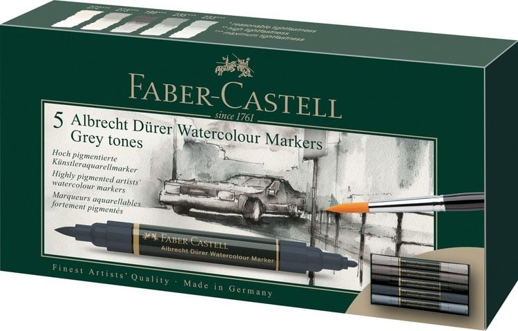 Produktbild: Faber-Castell Aquarellmarker Albrecht Dürer, 5er Set, Grautöne