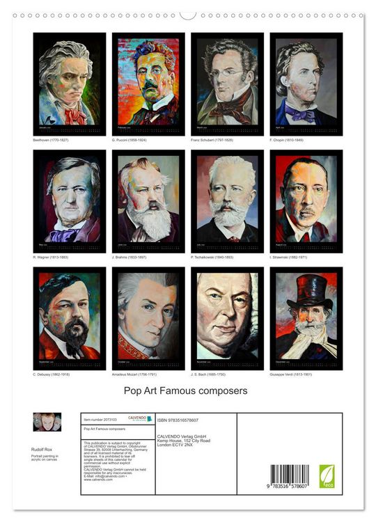 Produktbild: Pop Art Famous composers (High Quality Premium Wall Calendar 2026 DIN A2 portrait),CALVENDO 12 Month Wall Calendar