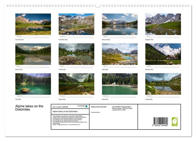 Produktbild: Alpine lakes on the Dolomites (High Quality Premium Wall Calendar 2026 DIN A2 landscape),CALVENDO 12 Month Wall Calendar