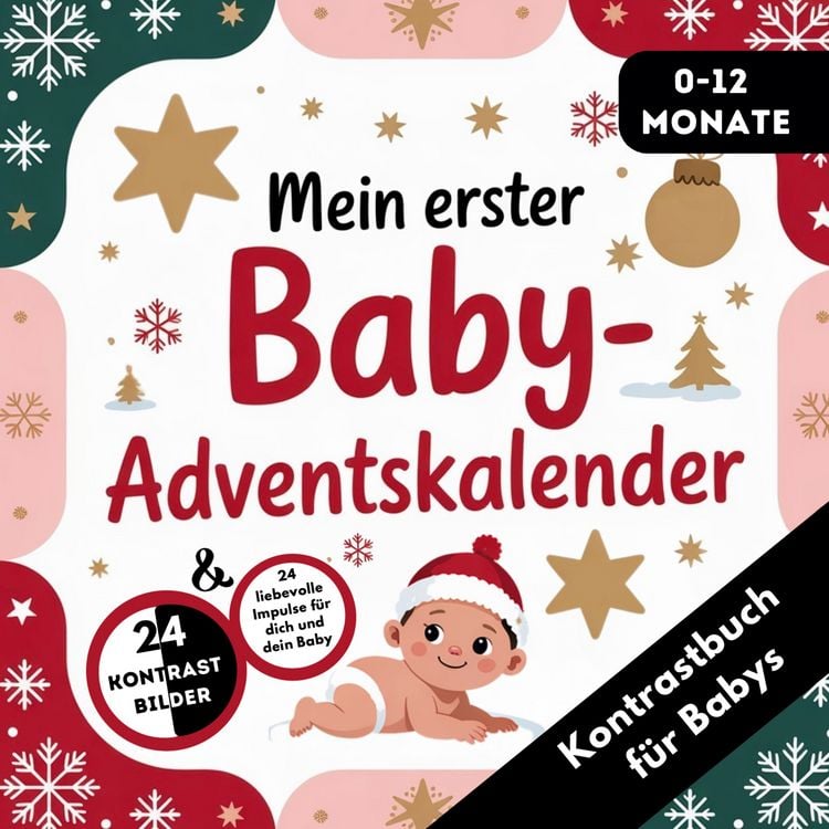 Produktbild: Adventskalender Baby - Kontrastbuch für Babys von 0-12 Monaten mit 24 weihnachtlichen Kontrastbildern