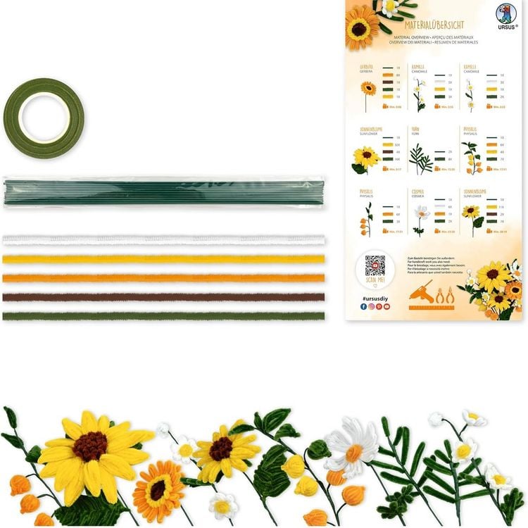 Produktbild: URSUS Erwachsenen-Bastelsets DIY-Set Chenilledraht Blumen Gelb