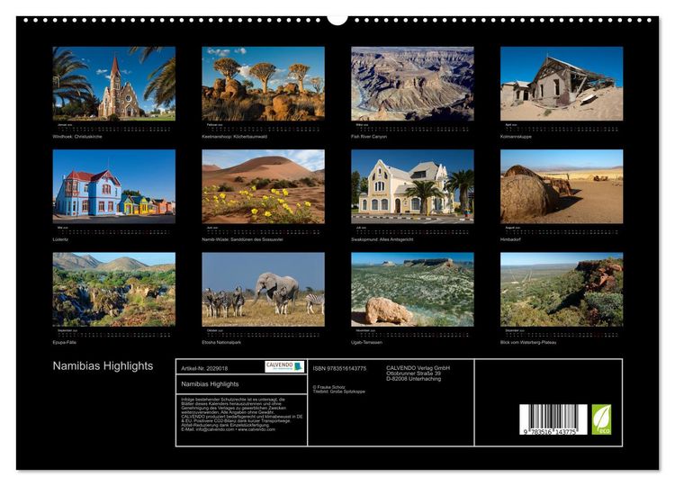 Produktbild: Namibias Highlights (hochwertiger Premium Wandkalender 2026 DIN A2 quer), Kunstdruck in Hochglanz