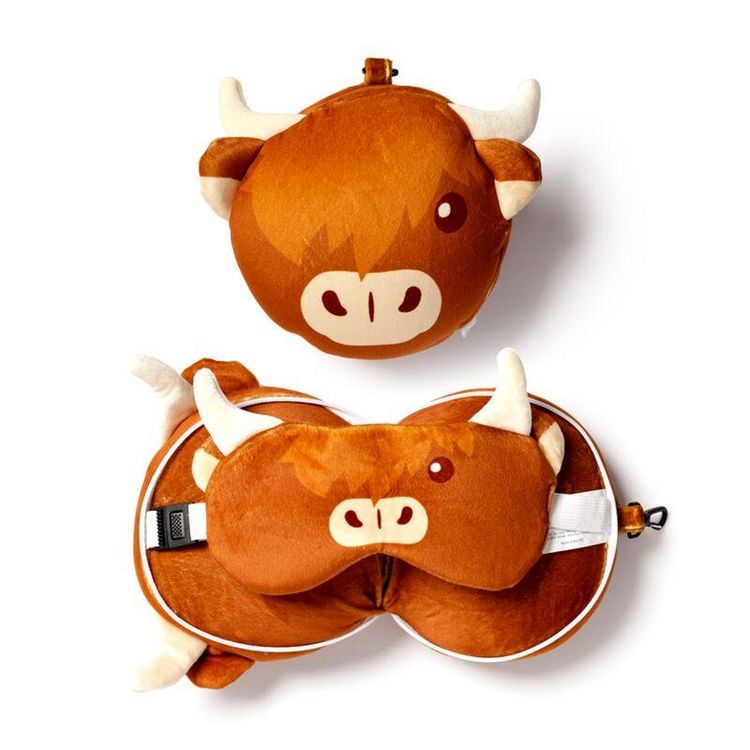 Produktbild: Relaxeazzz Pl&uuml;sch Highland Coo Kuh Reisekissen & Schlafmaske