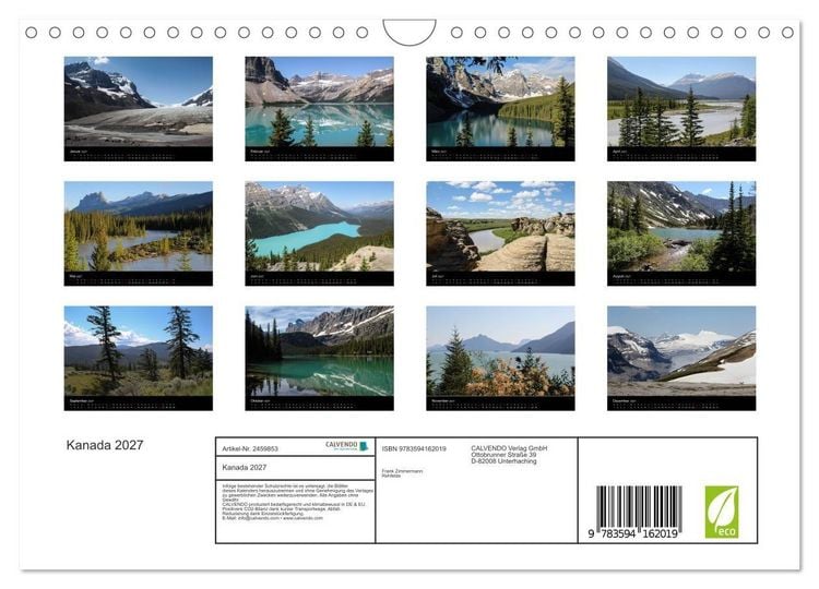 Produktbild: Kanada 2027 (Wandkalender 2027 DIN A4 quer), CALVENDO Monatskalender