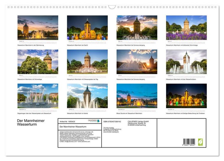 Produktbild: Der Mannheimer Wasserturm (Wandkalender 2026 DIN A2 quer), CALVENDO Monatskalender