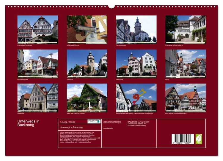 Produktbild: Unterwegs in Backnang (hochwertiger Premium Wandkalender 2026 DIN A2 quer), Kunstdruck in Hochglanz