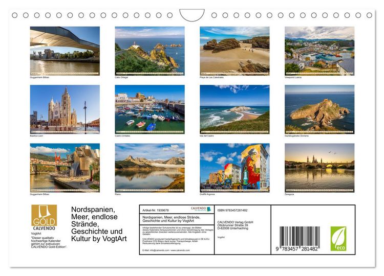 Produktbild: Nordspanien, Meer, endlose Str&auml;nde, Geschichte und Kultur by VogtArt (Wandkalender 2026 DIN A4 quer), CALVENDO Monatskalender