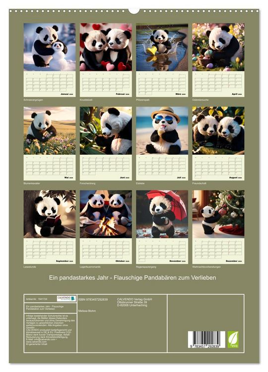 Produktbild: Ein pandastarkes Jahr - Flauschige Pandab&auml;ren zum Verlieben (hochwertiger Premium Wandkalender 2026 DIN A2 hoch), Kunstdruck in Hochglanz