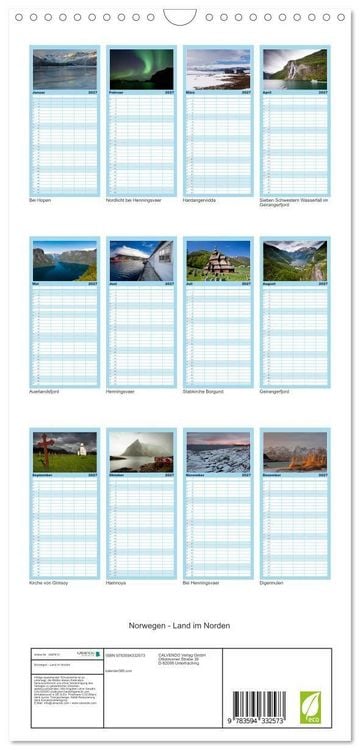 Produktbild: Familienplaner 2027 - Norwegen - Land im Norden mit 5 Spalten (Wandkalender, 21 x 45 cm) CALVENDO