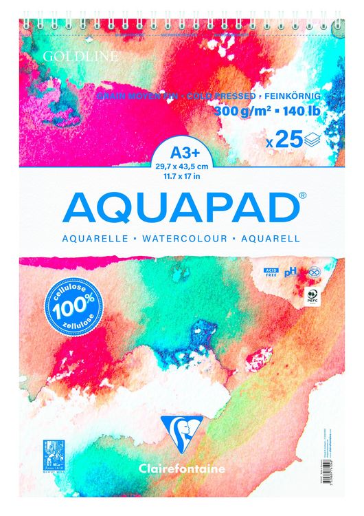 Produktbild: Aquapad Spiralblock Aquarell A3+, 29,7x43,5cm, 300g, 25 Blatt