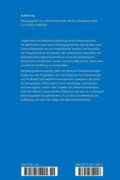 Produktbild: Aufkl&auml;rung, Band 19: Ernst Platner. Konstellationen der Aufkl&auml;rung zwischen Philosophie, Medizin und Anthropologie